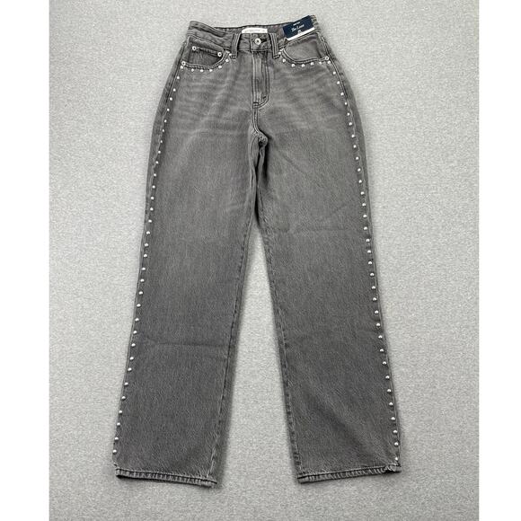 Abercrombie & Fitch High Rise Loose Jeans Womens 25 Curve Love Gray Studded NWT - Picture 1 of 16